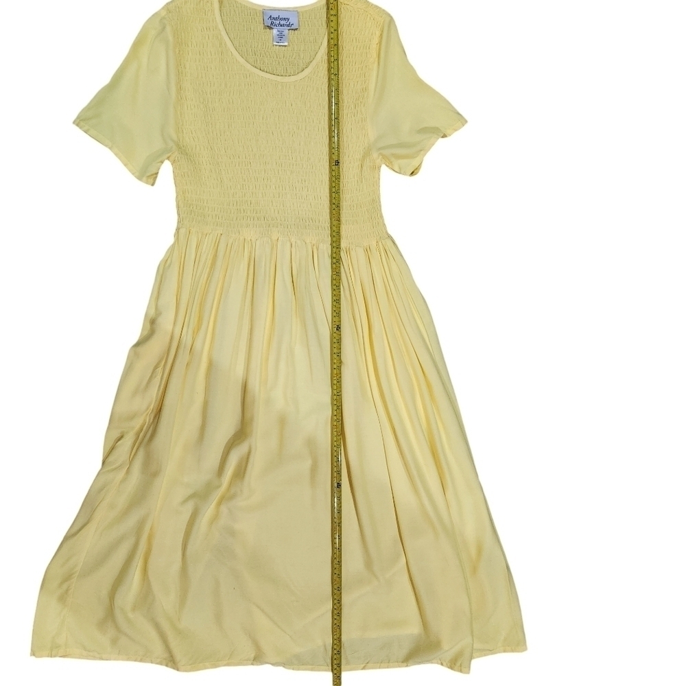 Vintage Maxi Smock Pocket Dress Anthony Richard's Yellow Ruched Bodice Size L - Picture 4 of 8
